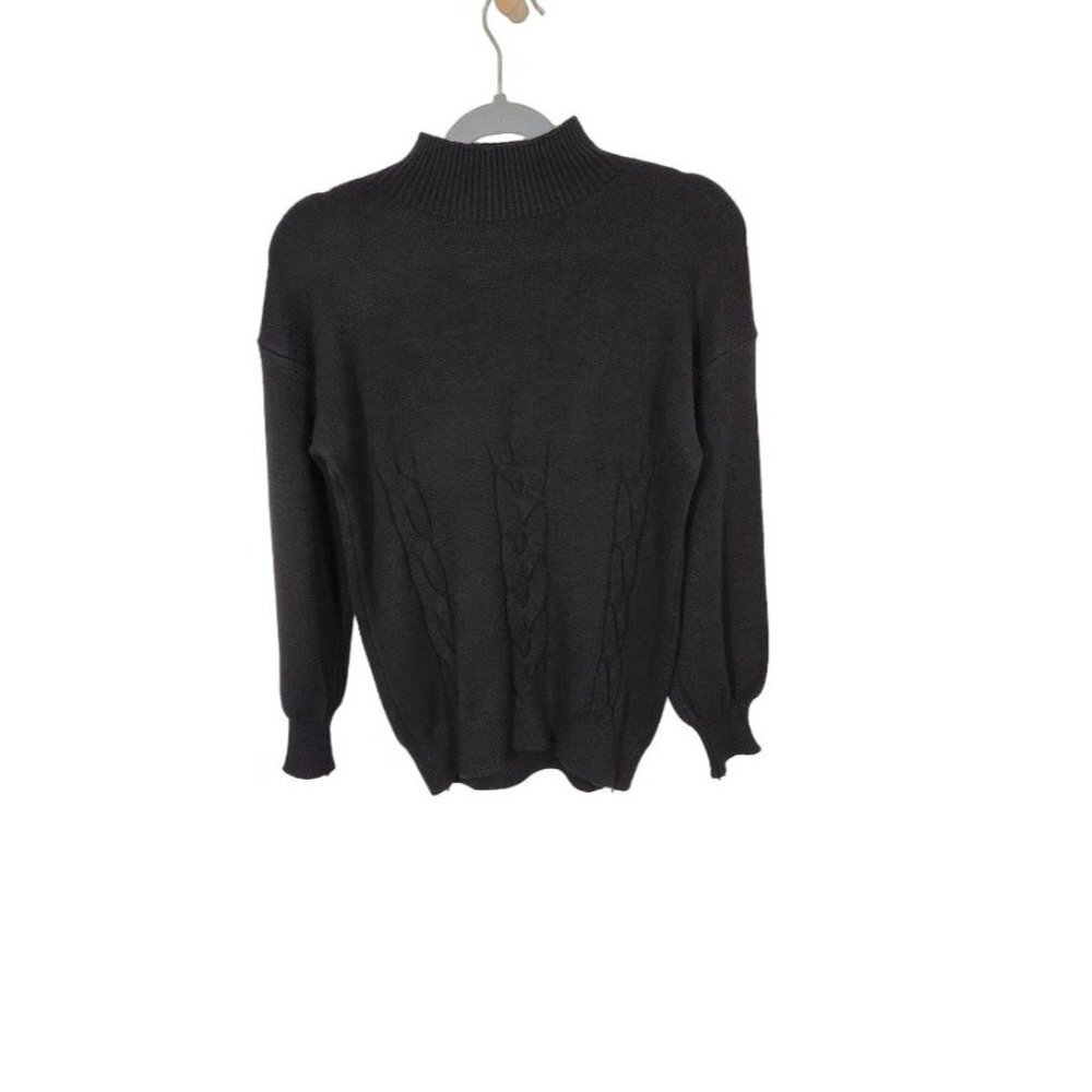 High Neck Cable Knit Sweater in Black - Size Small (See‎ measurements)